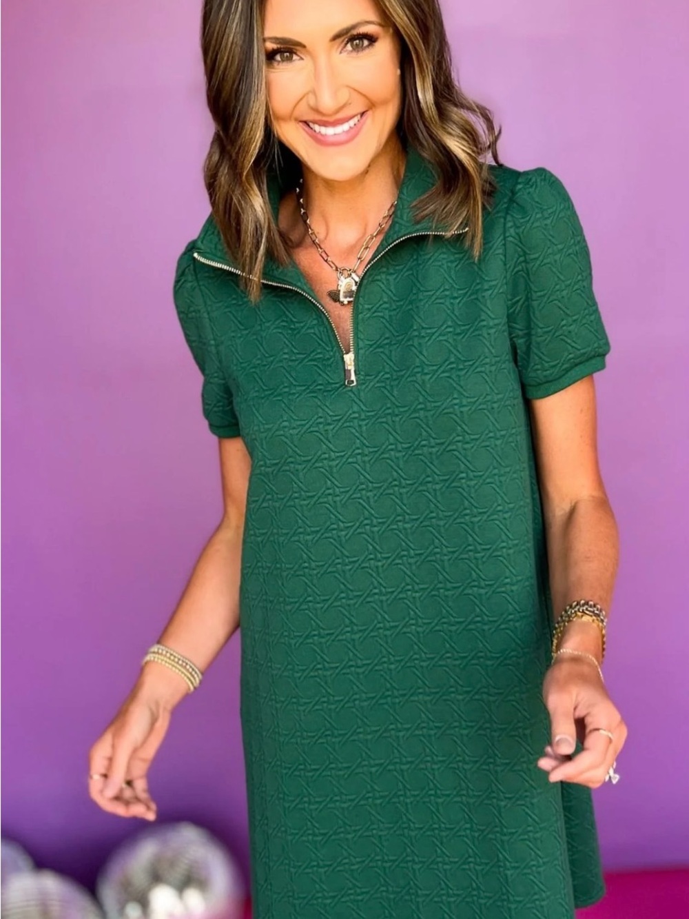 SSYS Dark Green On Green Half Zip Mink Dress Size Small